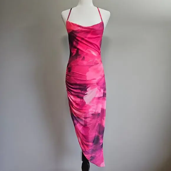 green emerald velvet dress Amaya Strapless Chiffon Maxi Dress / Pink Sunset Print | Meshki